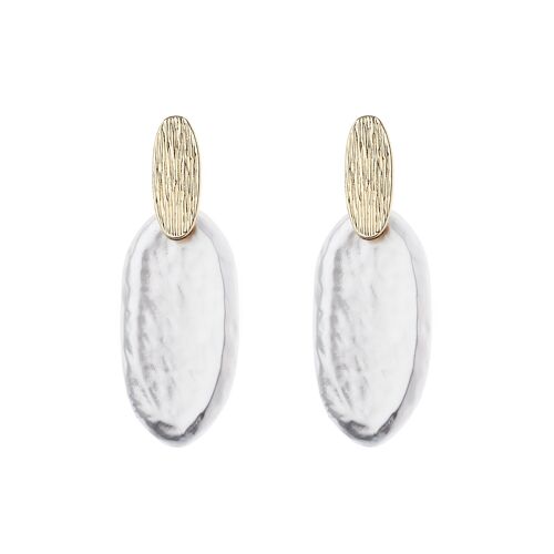 14K Gold Textured Oval Post Earring With Worn Silver Oval Shape Drop
