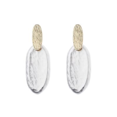 14K Gold Textured Oval Post Earring With Worn Silver Oval Shape Drop