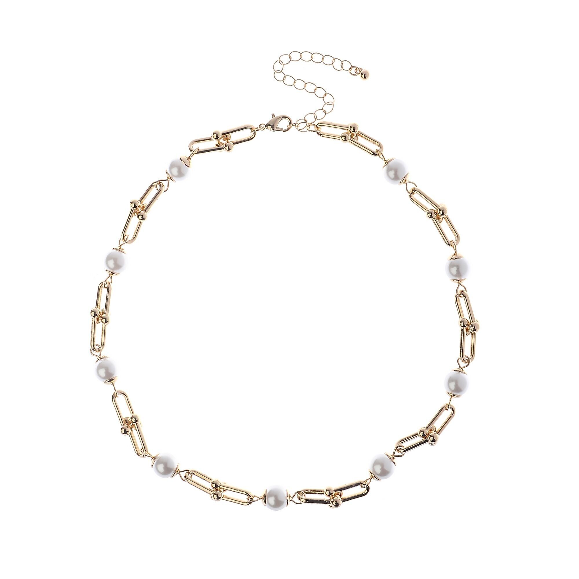 Collana con catena a maglie a forma di U in oro 14K Pearlescent Elegance con accenti di perle