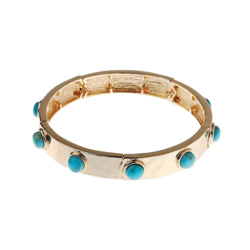 14K Gold Stretch Bracelet With Turquoise Semi Precious Stones