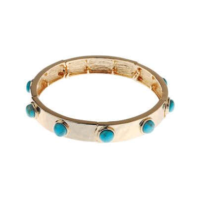 Bracelet extensible en or 14 carats avec pierres semi-précieuses turquoise