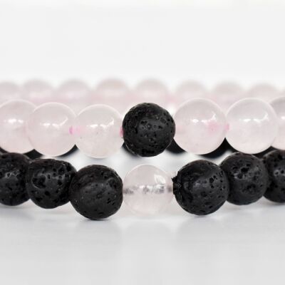 Lava Rose Quartz Couple Bracelets, Anniversary Gift