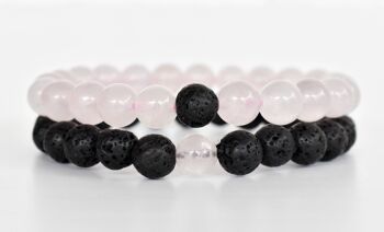 Lava Rose Quartz Couple Bracelets, Anniversary Gift 1