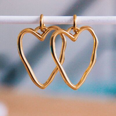 Stainless steel earring with XL open heart – gold