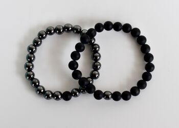 Hematite Black Onyx Matt Couple Bracelets, Anniversary Gift 3