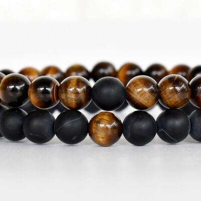 Tiger Eye Black Onyx Matt Couple Bracelets, Anniversar Gift