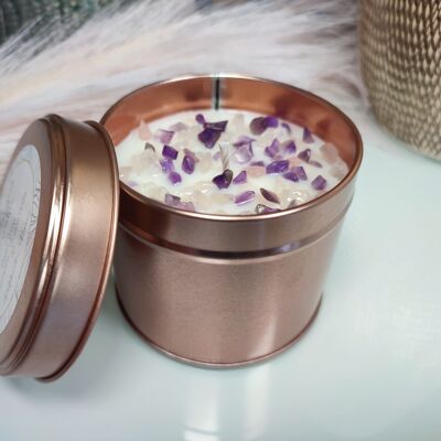 Well-being scented candle natural purple and pink stone, rose quartz amethyst, semi-precious stone, natural candle, Christmas gift