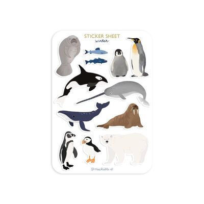 Stickersheet die cut - winter arctic animals