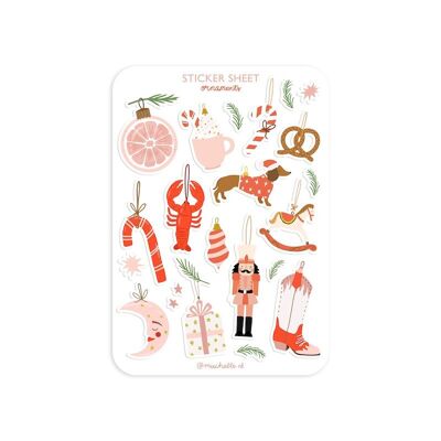 Stickerbogen gestanzt – rosa Weihnachtsornamente