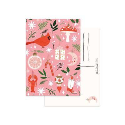 Kerstkaart/Tarjeta de Navidad - adornos rosas