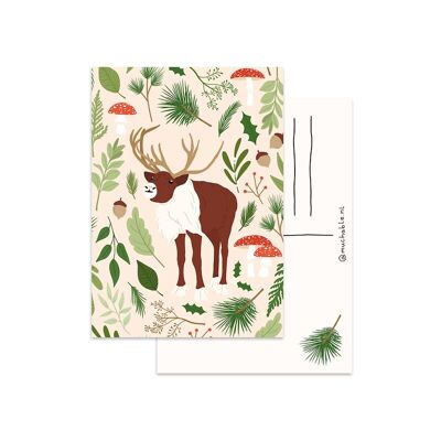 Kerstkaart/Christmas card - moose with mushrooms nature