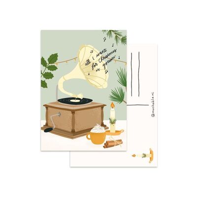 Kerstkaart/Tarjeta de Navidad - Grammofoon speleer vintage