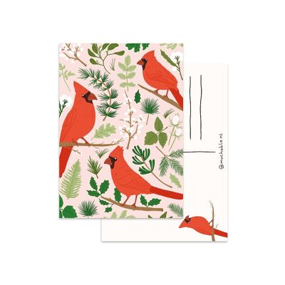 Kerstkaart/Christmas card - patroon Rode Kardinalen vogel