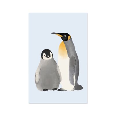 Minikaart/étiquette cadeau Noël - pingouins d'hiver