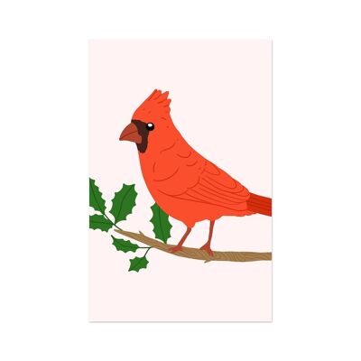 Minicarta/etichetta regalo Natale - uccello cardinale rosso