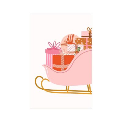 Minikaart/gift tag Christmas - winter sleigh presents