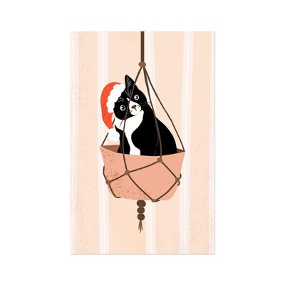 Minikaart/etiqueta de regalo de Navidad - gato