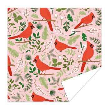 Papier cadeau/inpakpapier - motif Noël oiseaux cardinaux rouges 2