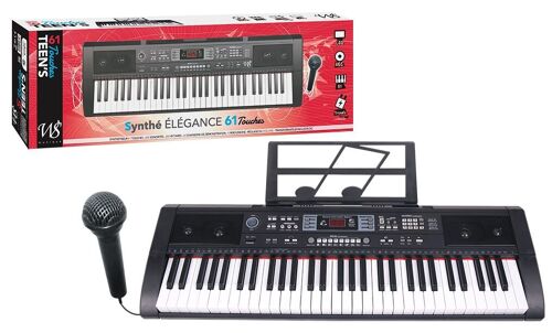 WS - Synthétiseur - 61 Touches - Elegance - 610601 - 95 cm - Noir - Idéal Pour Les Débutants - Musique - Instrument - IZZY - Initiation Piano - Musicien Amateurs -Cable USB Inclus - Micro
