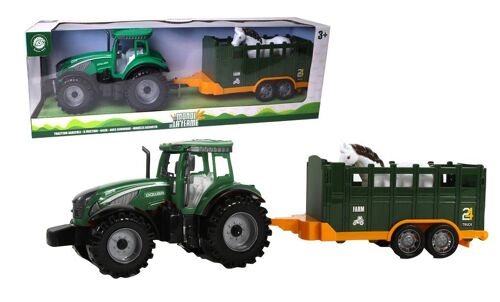 Le Monde De La Ferme - Tracteur Avec Remorque et Animal - Ferme - 027015 - 1/30 - Véhicule Friction - Vert - Plastique - Jouet Enfant - Engins - Véhicule - Agriculture - Cultiver - À Partir de 3 ans