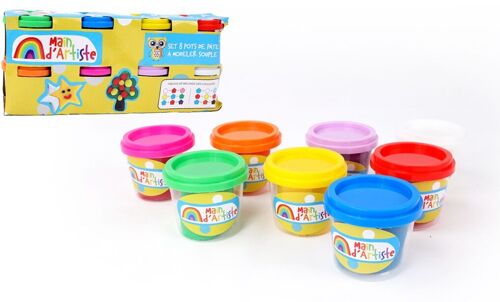 MAIN D'ARTISTE - Pack de 8 Pots de Pâte À Modeler - Loisir Créatif - 030816A - Multicolore - 85 Gr - Jouet Enfant - Modelage - Créativité - Activités Manuelles - DIY - À Partir de 2 ans