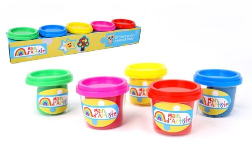 MAIN D'ARTISTE - Pack de 5 Pots de Pâte À Modeler - Loisir Créatif - 030856A - Multicolore - 85 Gr - Jouet Enfant - Modelage - Créativité - Activités Manuelles - DIY - À Partir de 2 ans