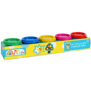 MAIN D'ARTISTE - Pack de 5 Pots de Pâte À Modeler - Loisir Créatif - 030856A - Multicolore - 85 Gr - Jouet Enfant - Modelage - Créativité - Activités Manuelles - DIY - À Partir de 2 ans 2