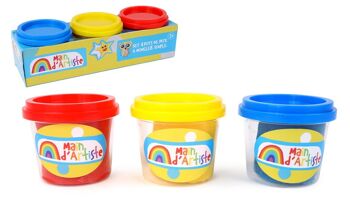 MAIN D'ARTISTE - Pack de 3 Pots de Pâte À Modeler - Loisir Créatif - 030862 - Multicolore - 85 Gr - Jouet Enfant - Modelage - Créativité - Activités Manuelles - DIY - À Partir de 2 ans 1