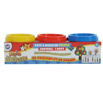 MAIN D'ARTISTE - Pack de 3 Pots de Pâte À Modeler - Loisir Créatif - 030862 - Multicolore - 85 Gr - Jouet Enfant - Modelage - Créativité - Activités Manuelles - DIY - À Partir de 2 ans 3