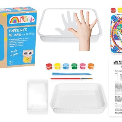 MAIN D'ARTISTE - Kit de Création Empreinte de la Main - Loisir Créatif - 730201 - Moulage - Peinture - Platre - Fête des Mères - Fête des Pères - Activités Manuelles - Kit Complet - À Partir de 5 ans