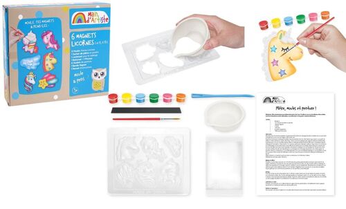 MAIN D'ARTISTE - Kit de Création de Magnets Licorne - Loisir Créatif - 730202 - Moulage - Peinture - Platre - Frigo - Créativité - Activités Manuelles - Kit Complet - À Partir de 5 ans