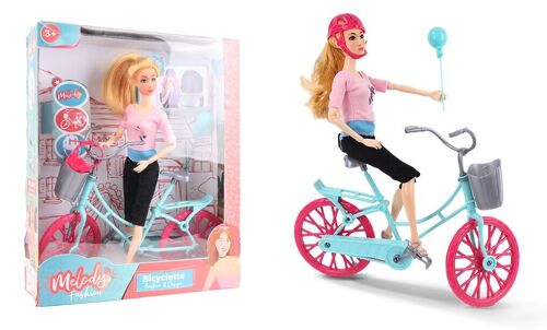 MELODY - Poupée Qui Fait du Vélo - Melody City - Poupée Mannequin - 126648 - Rose - Plastique - Figurine - Doll - Jouet Enfant - Anniversaire - À Partir de 3 ans