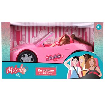 MELODY - Voiture Cabriolet Avec Une Poupée - Melody City - Poupée Mannequin - 126680A - Rose - Plastique - Figurine - Doll - Jouet Enfant - Anniversaire - À Partir de 3 ans 3