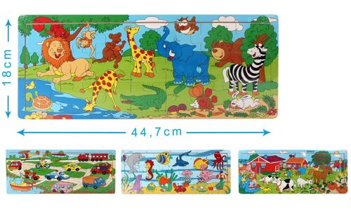 PLANÈTE BOIS - Puzzle Panoramique - Jeu Educatif - Première Réflexions - 058040 - 21 Pièces - Modèle Aléatoire - Carton - Jeu Pour Enfant - Puzzle Enfant - 45 cm x 18 cm - À Partir de 3 Ans