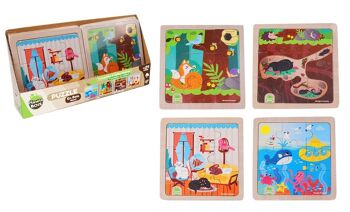 PLANÈTE BOIS - Puzzle Bébé Animaux - Jeu Educatif - Première Réflexions - 052465A - 9 Pièces - Modèle Aléatoire - Bois - Jeu Pour Enfant - Puzzle Enfant - 14,5 cm x 14,5 cm - À Partir de 2 Ans 1