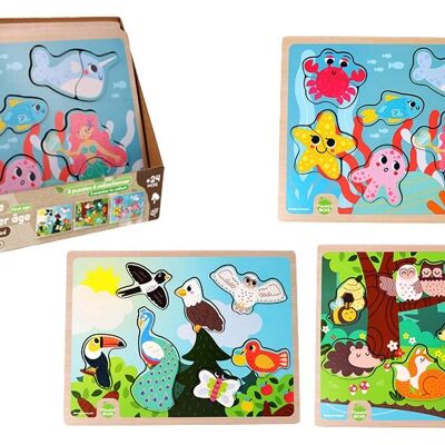 PLANÈTE BOIS - Puzzle Terre Mer Ciel - FSC - Jeu Educatif - Première Réflexions - 052463A - 8 Pièces - Modèle Aléatoire - Bois - Jeu Pour Enfant - Puzzle Enfant - 30 cm x 22,5 cm - À Partir de 2 Ans