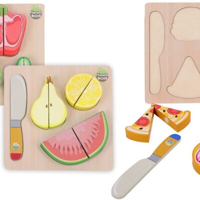 PLANÈTE BOIS - Plateau Aliments À Découper - FSC - 030248 - 5 Pièces - Modèle Aléatoire - Bois - Jeu Pour Enfant - Jeu Educatif - Première Réflexions - 18 cm x 18 cm - À Partir de 2 Ans