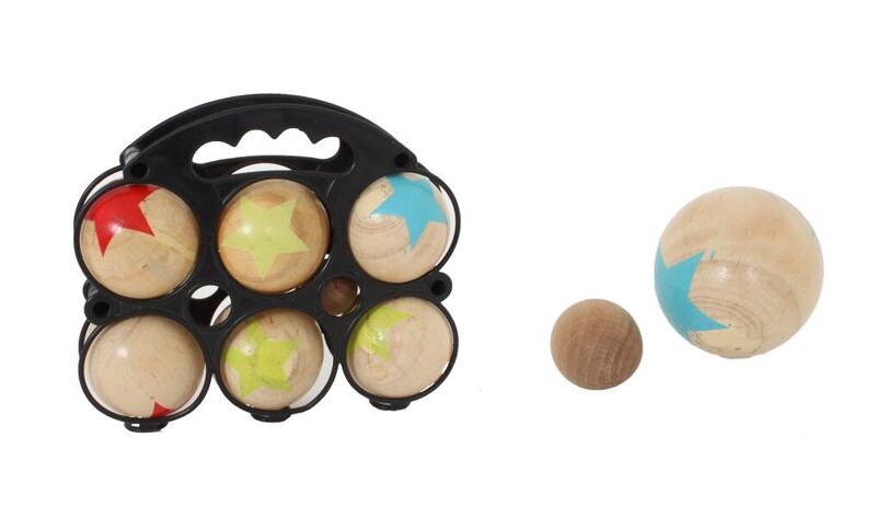 BLUE SKY – Jeu De Pétanque 6 Boules Bois + Cochonet – Multicolore – Dès 5 Ans – Pour 2 à 6 Joueurs – Panier De Transport Inclus (22 X 17 Cm)