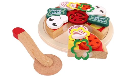 PLANÈTE BOIS - Plateau Pizza - FSC - 030245 - 4 Parts - Multicolore - Bois - Jeu Pour Enfant - Jouet Durable - Cuisine - Jeu d'Imitation - Alimentation - - 19 cm x 19 cm - À Partir de 2 Ans