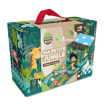 PLANÈTE BOIS - Maison de Jeu Safari - FSC - 030246 - 10 Pièces - Multicolore - Bois - Jeu Pour Enfant - Zoo - Jungle - Animaux - Transportable - Univers - 24 cm x 18 cm - À Partir de 18 Mois 2