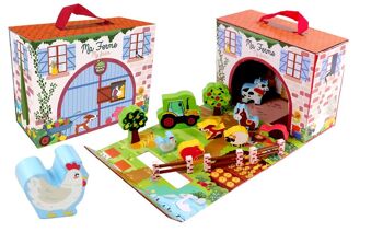 PLANÈTE BOIS - Maison de Jeu Ferme - FSC - 030247 - 12 Pièces - Multicolore - Bois - Jeu Pour Enfant - Agricole - Rural - Animaux - Transportable - Univers - 24 cm x 18 cm - À Partir de 18 Mois 1