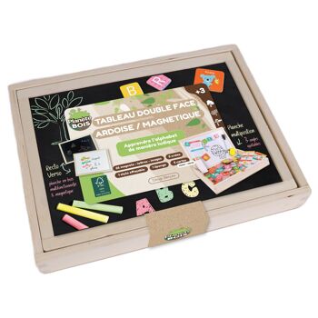 PLANÈTE BOIS - Tableau Double face Ardoise Magnétique - FSC - 030243 - 66 pièces - Multicolore - Bois - Jeu Pour Enfant - Jeu Educatif - Montessori - 30 cm x 22 cm - À Partir de 3 Ans 2