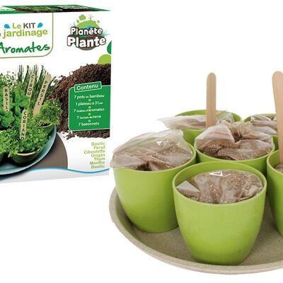 PLANETE PLANTE - 7 Pots biodegradables et Graines Aromatiques À Planter Sur Plateau - Kit de Jardinage - 170032 - Bambou - Jardin - Nature - Plante - Fleurs - Jeu Pour Enfant - À Partir de 4 ans