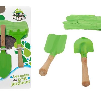 PLANETE PLANTE - Set De 3 Outils De Jardinage Pour Enfant et Gants - Outils de Jardinage - 170516 - Métal - Jardin - Nature - Plante - Fleurs - Jeu Pour Enfant - À Partir de 3 ans