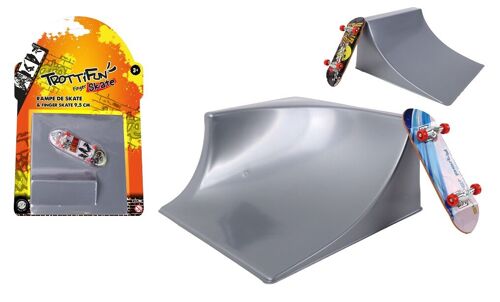 TROTTIFUN - Finger Skate et Une Rampe - 031426 - Couleurs Aléatoires - Métal et Plastique - Skateboard - Doigt - Jouet Enfant - Anniversaire - Cadeau - Planche à Roulette - À Partir de 3 ans