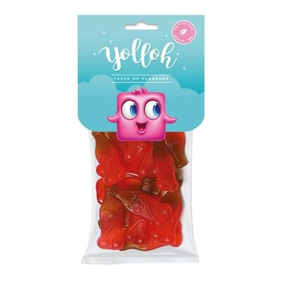 YOLLOH - Sachet Bonbon Cherry Cola - Sans Gelatine - 320004 - Rouge - Cola - Tendres - 1 sachet de 125 Gr - Anniversaire - Enfant - Adulte - Bouteille