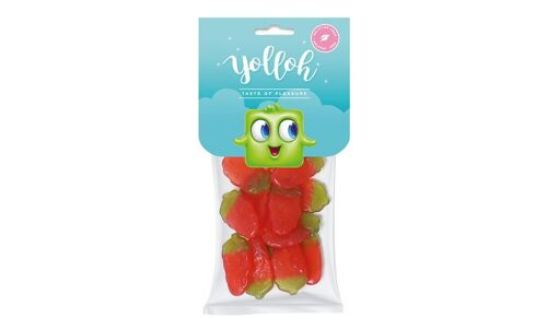 YOLLOH - Sachet Bonbon Strawberries - Sans Gelatine - 320007 - Rouge - Fraise - Tendres - 1 sachet de 120 Gr - Anniversaire - Enfant - Adulte - Fraise