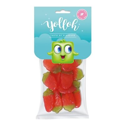 YOLLOH - Sachet Bonbon Strawberries - Sans Gelatine - 320007 - Rouge - Fraise - Tendres - 1 sachet de 120 Gr - Anniversaire - Enfant - Adulte - Fraise