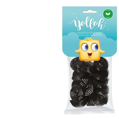 YOLLOH - Sachet Bonbon Black Rolls - Vegan - 320011 - Noir - Réglisse - Réglisse - 1 sachet de 120 Gr - Anniversaire - Enfant - Adulte - Rouleau