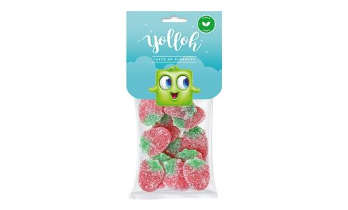 YOLLOH - Sachet Bonbon Sweet Strawberries - Vegan - 320006 - Rouge - Fraise - Acidulés - 1 sachet de 120Gr - Anniversaire - Enfant - Adulte - Fraise